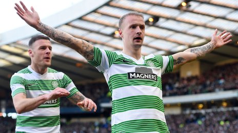 Leigh Griffiths celebrates goal against Sevco by doing The Broony