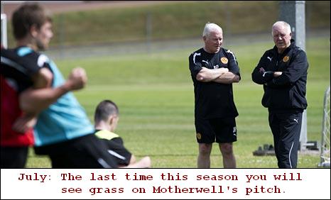 July: The last time this season you will see grass on Motherwell's pitch.