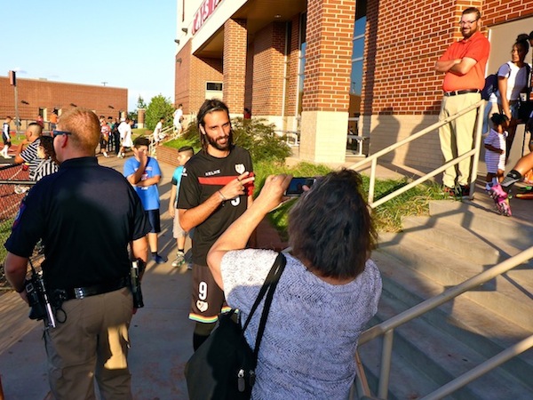 Bernie taking Georgios Samaras photo before Rayo OKC match against NY Cosmos.